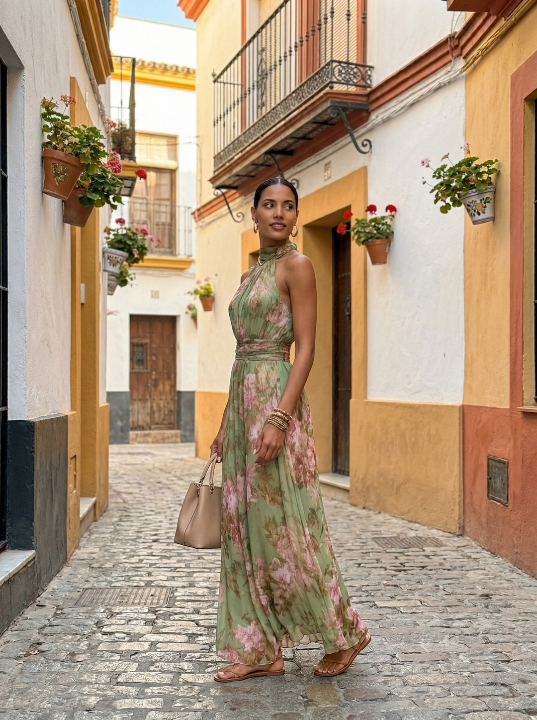 LIVIA™ | Elegant Floral Maxi Halter Dress