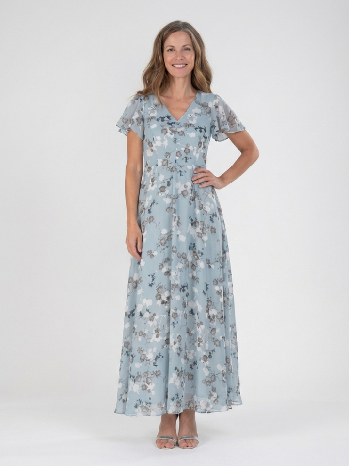 ISMERIA™ | Floral Chiffon Maxi Dress