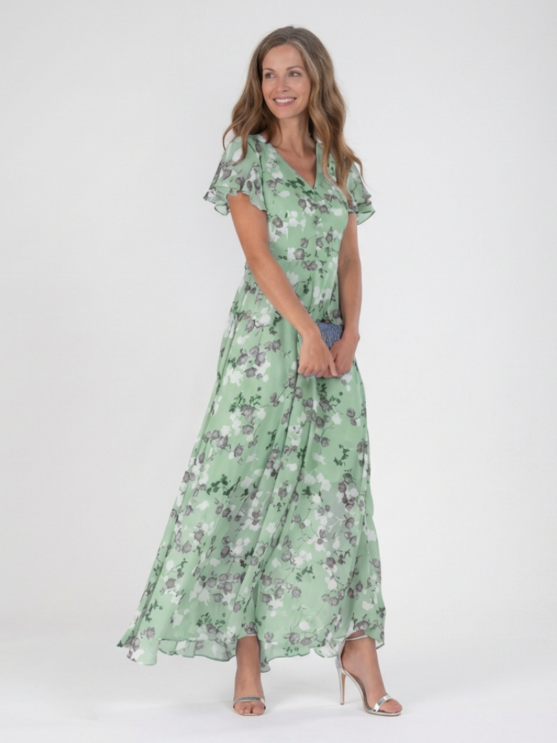 ISMERIA™ | Floral Chiffon Maxi Dress