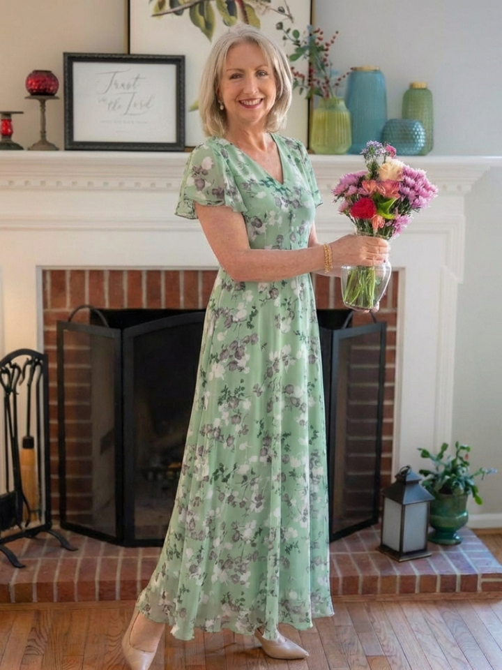 ISMERIA™ | Floral Chiffon Maxi Dress