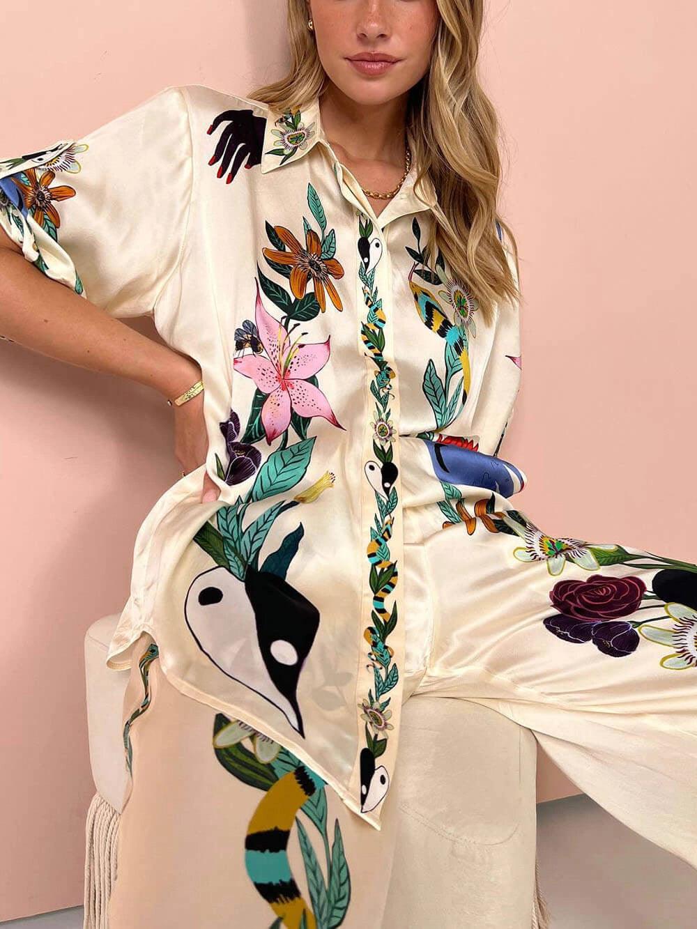 Luca | Satin Print Shirt & Trousers Set