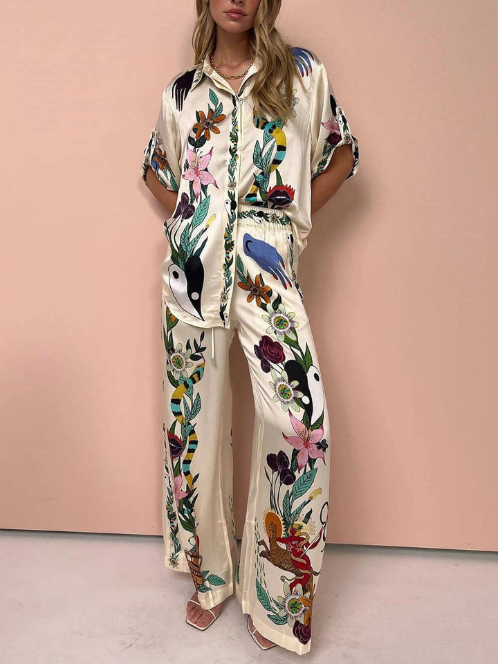 Luca | Satin Print Shirt & Trousers Set