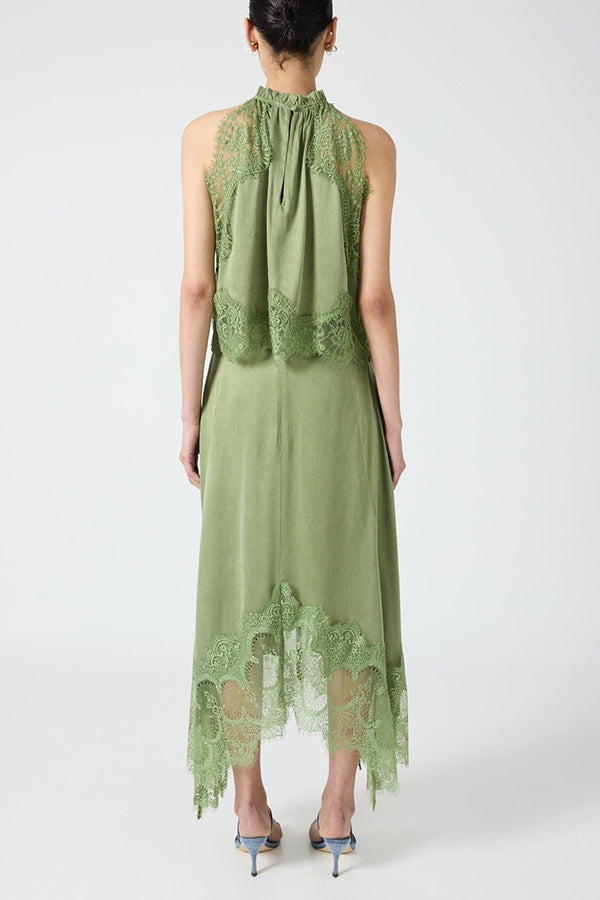 Isabella | Lace Pleated Top + Irregular Slit Skirt Set