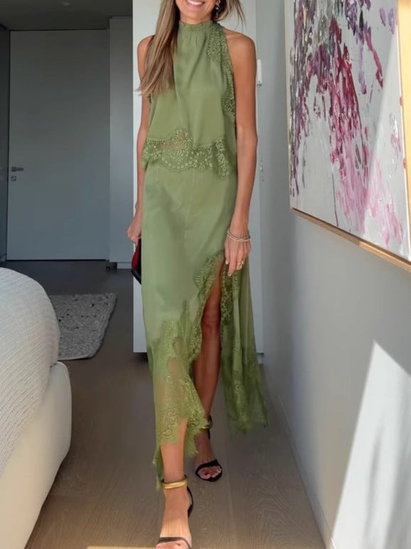 Isabella | Lace Pleated Top + Irregular Slit Skirt Set