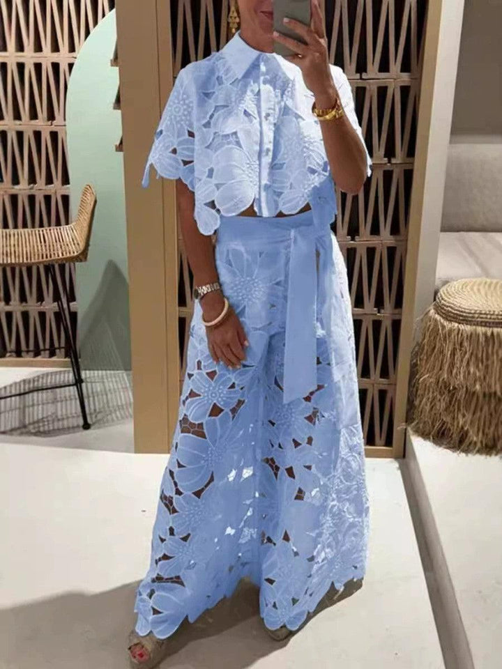 Isabella | Floral Embroidery Hollow Suit