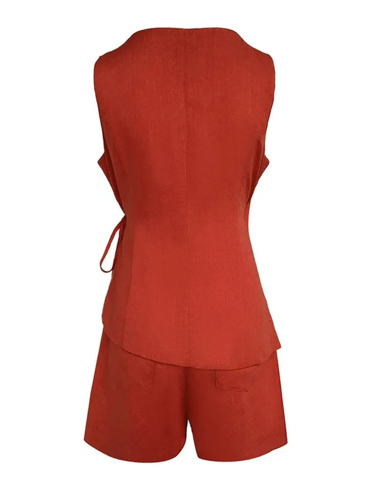 Lila | Linen V-neck Top and Shorts Set