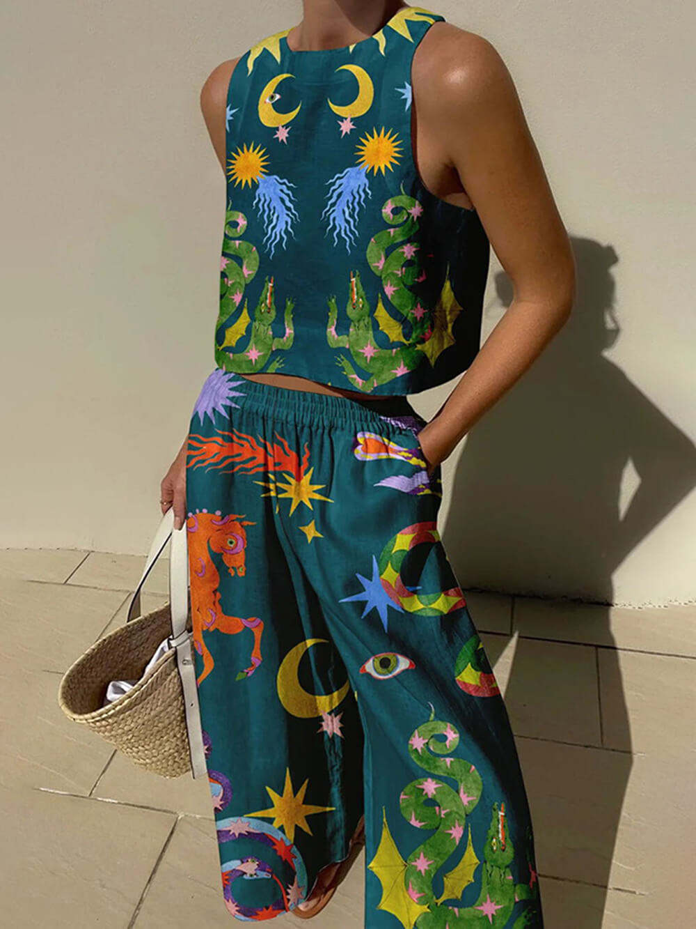 Isabella | Print Tank and Pocketed Pants Set