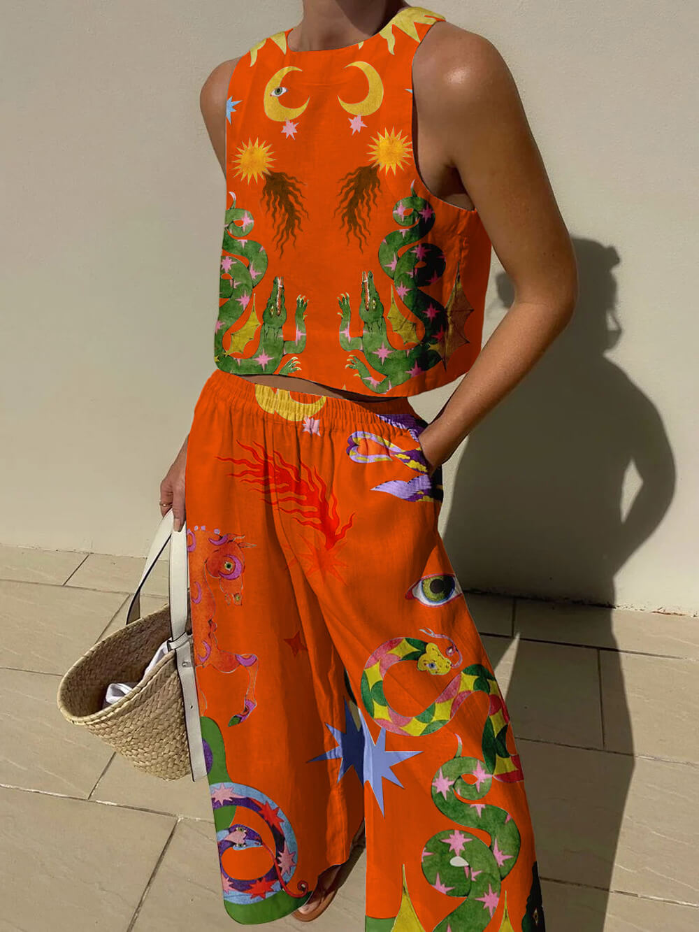 Isabella | Print Tank and Pocketed Pants Set
