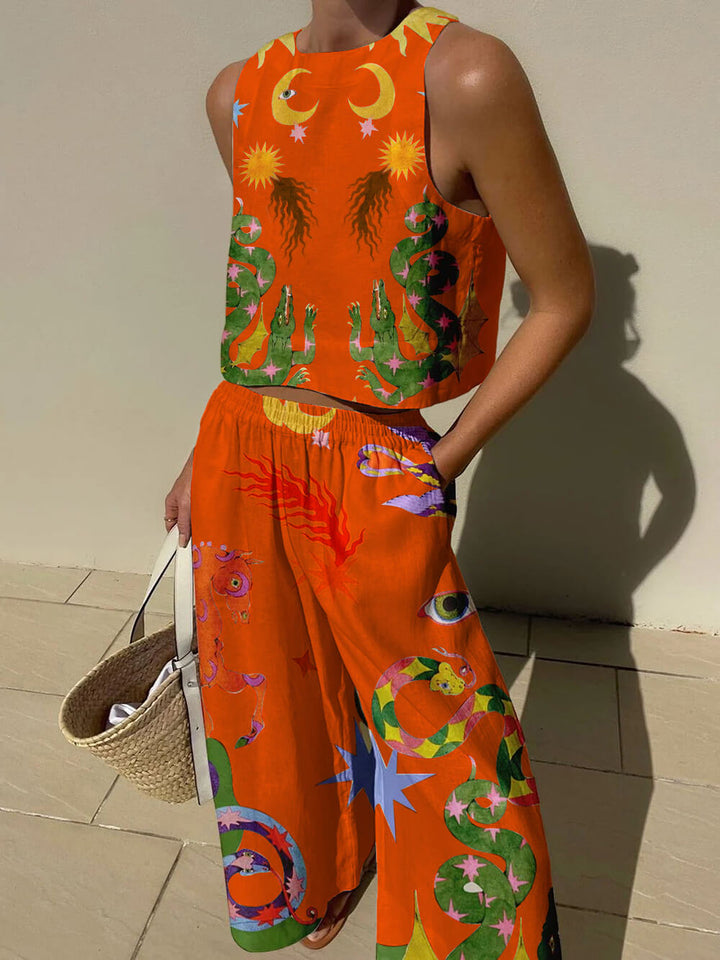 Isabella | Print Tank and Pocketed Pants Set