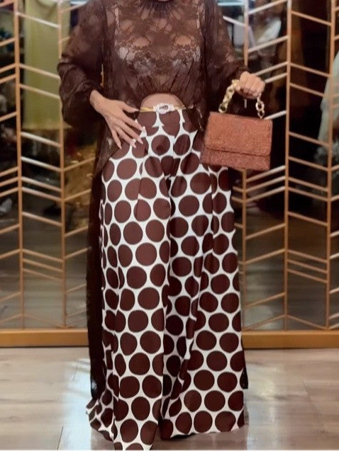 Sienna | Lace Robe Top and Polka Dot Trousers Set
