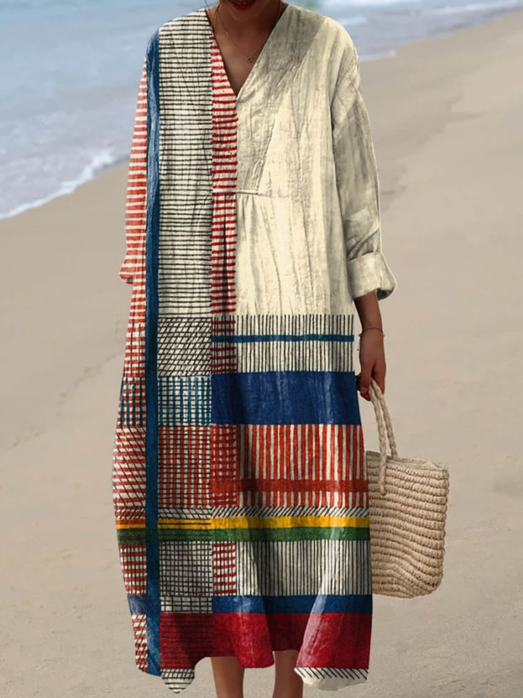 Retro | Geometric Line Art Print Dress for Women