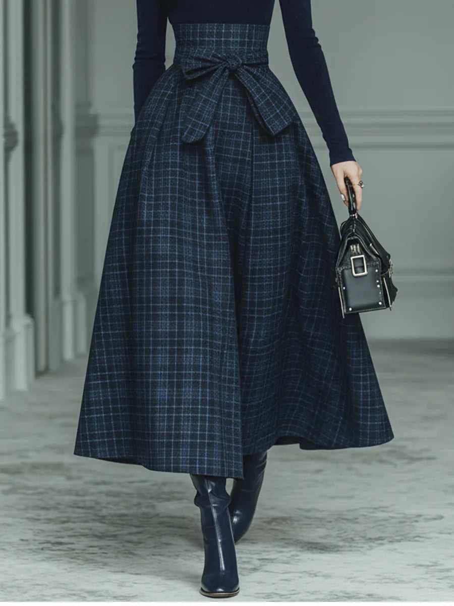 Lila | Turtleneck Stretch Top & Plaid Skirt Set