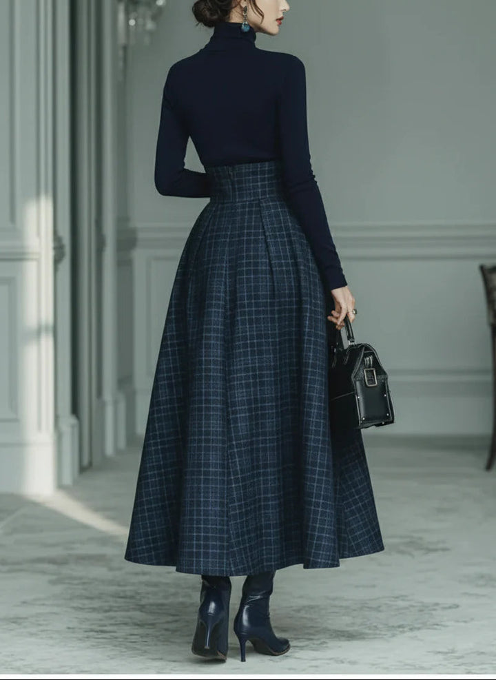 Lila | Turtleneck Stretch Top & Plaid Skirt Set
