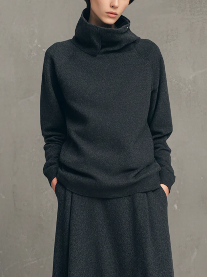 Sabrina | Charcoal Gray High-neck Top and Flared Skirt Set