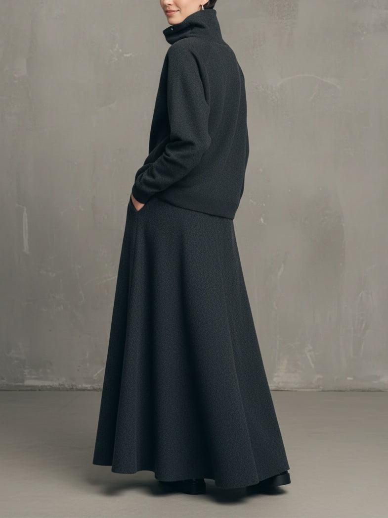 Sabrina | Charcoal Gray High-neck Top and Flared Skirt Set