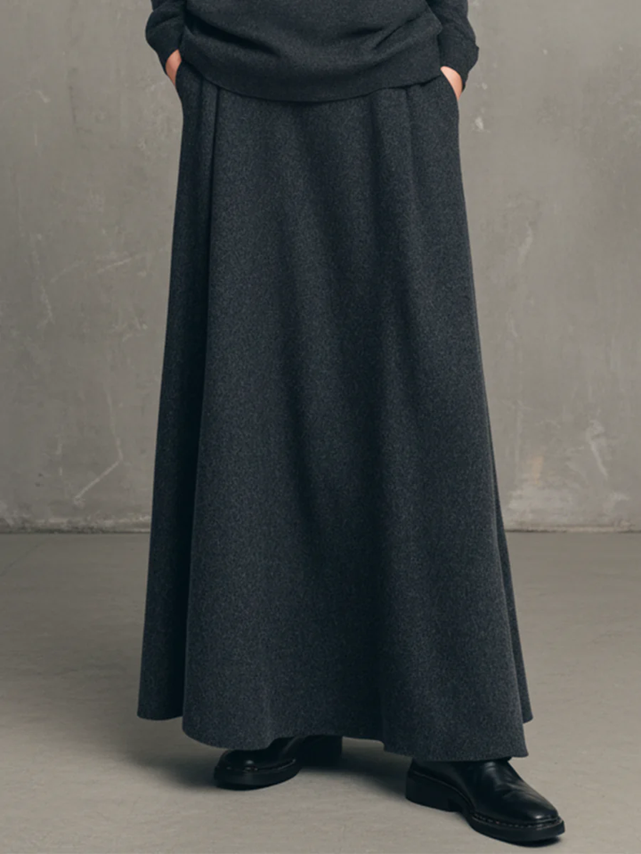 Sabrina | Charcoal Gray High-neck Top and Flared Skirt Set