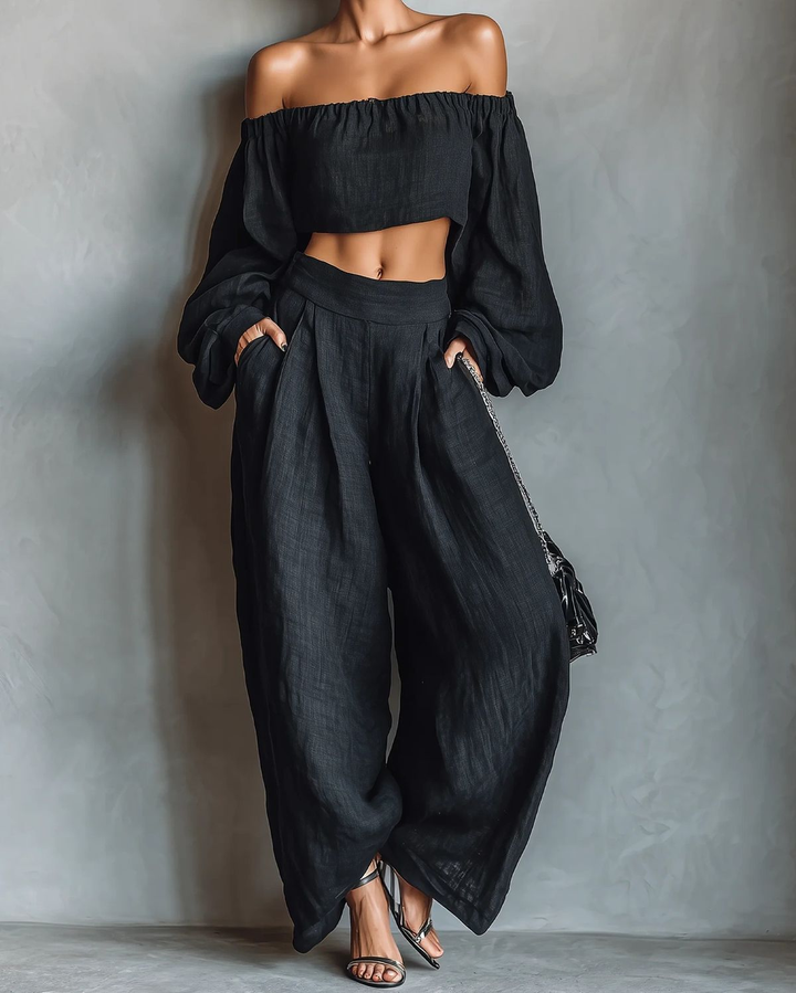 Serena | Off-the-Shoulder Top and Wide-Leg Pants Set