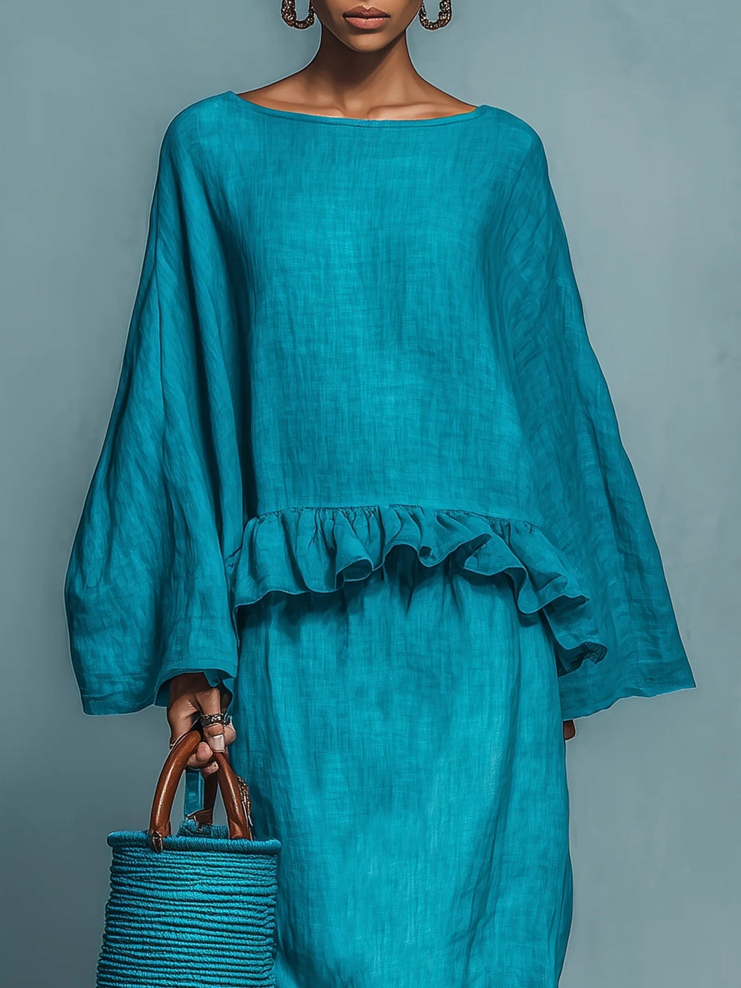 Sofia | Ruffled Blouse and Straight Skirt Suit