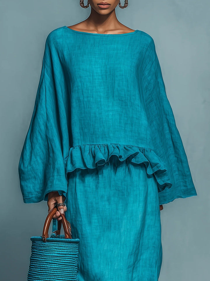 Sofia | Ruffled Blouse and Straight Skirt Suit