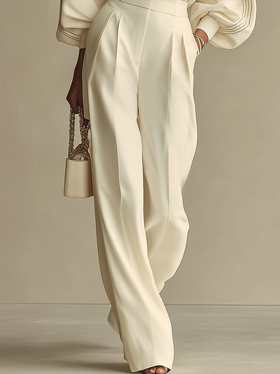 Sophie | Ribbed Crew Neck Top and High-waisted Wide-leg Pants Suit