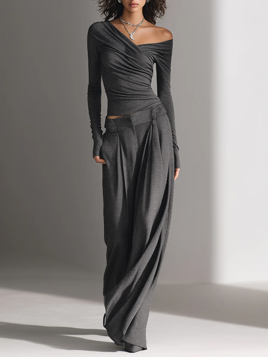 Samantha | Off-Shoulder Top and Wide-Leg Pants Set