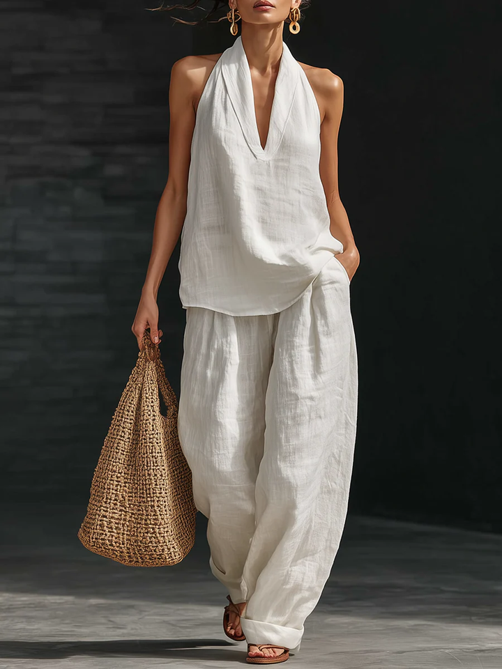 Lila | V-neck Sleeveless Top and Wide-leg Pants Set