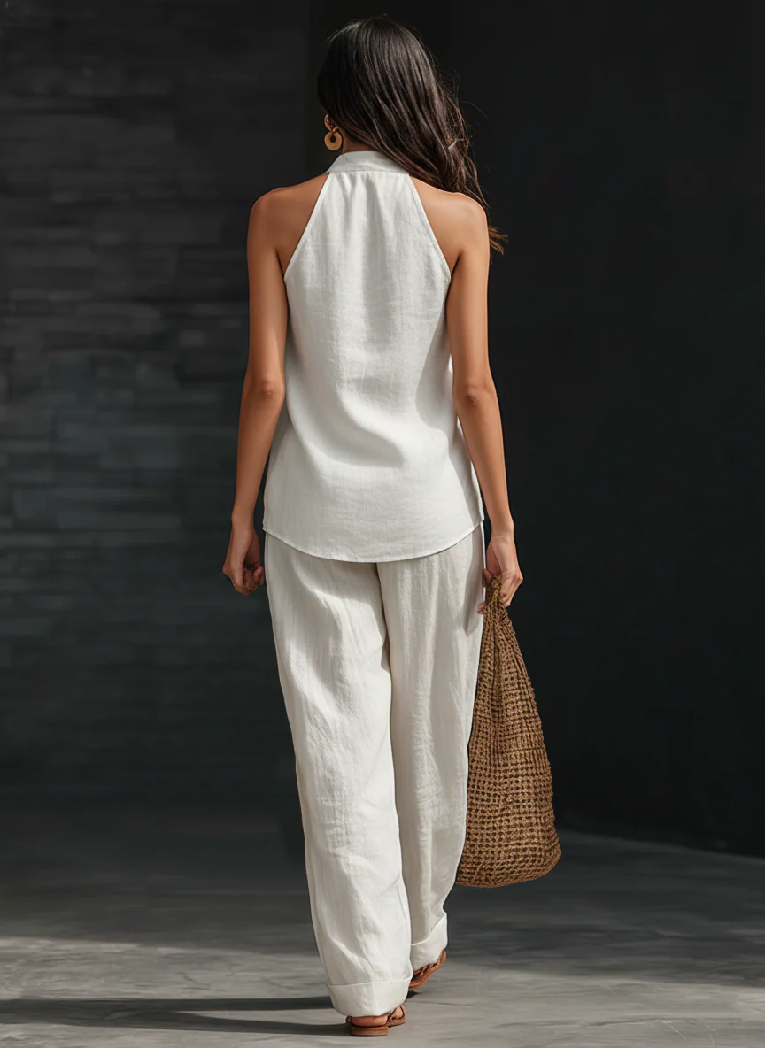 Lila | V-neck Sleeveless Top and Wide-leg Pants Set