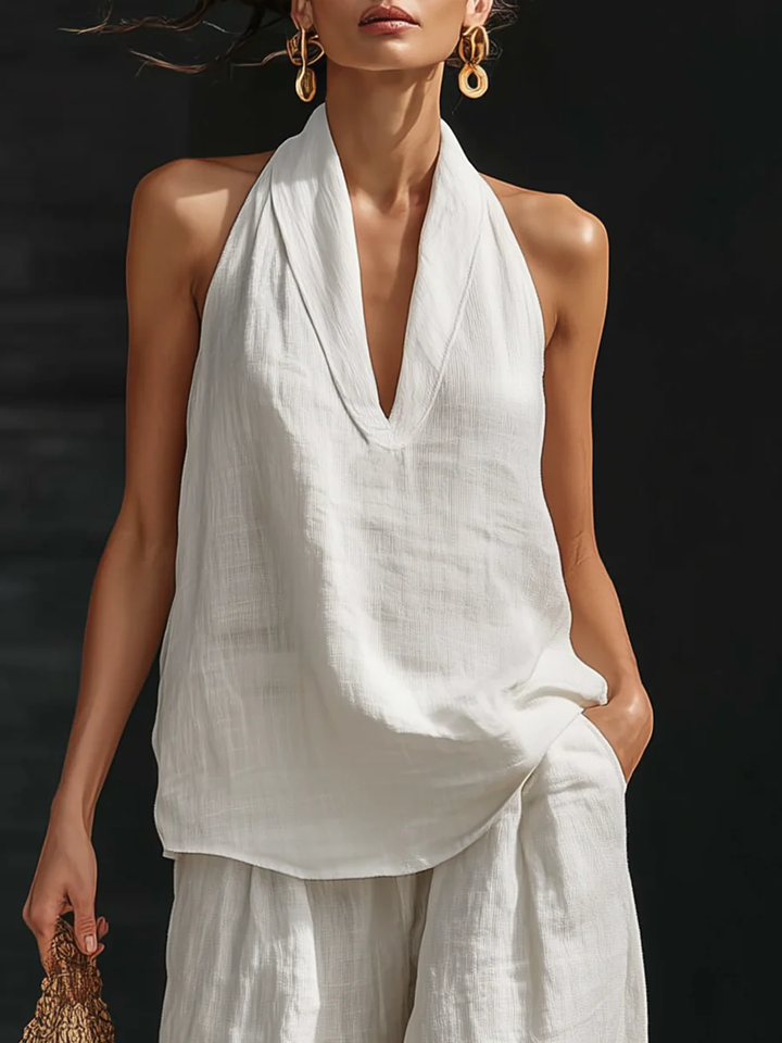 Lila | V-neck Sleeveless Top and Wide-leg Pants Set