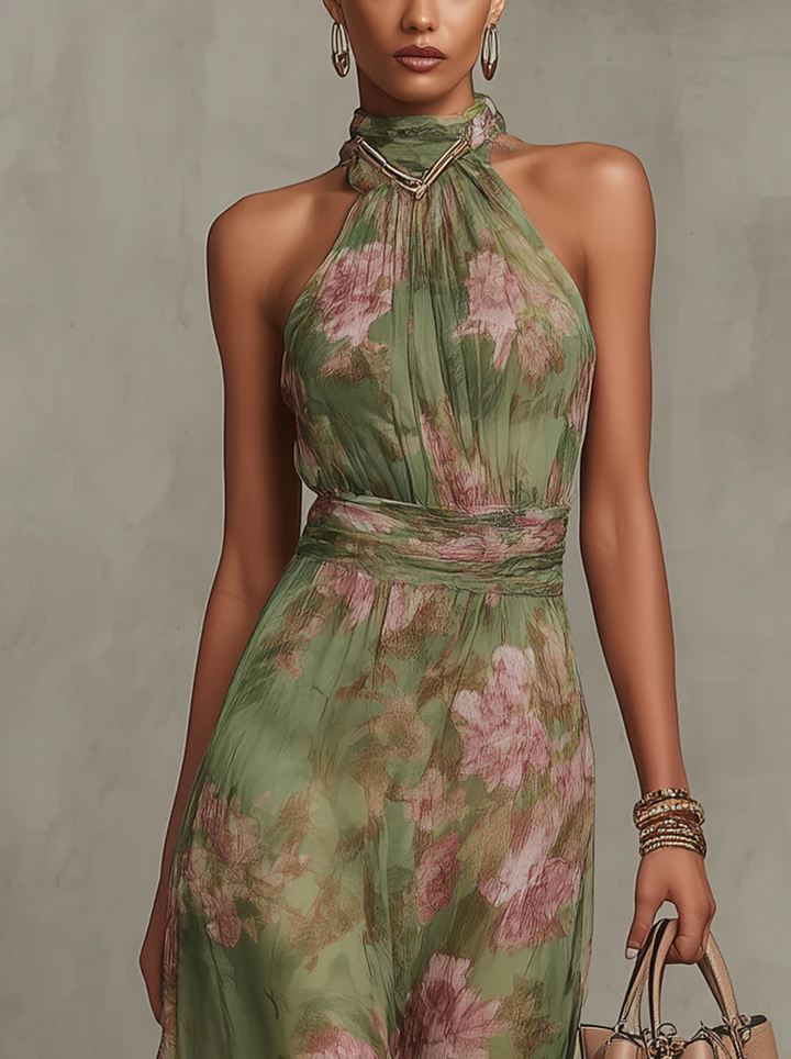 LIVIA™ | Elegant Floral Maxi Halter Dress