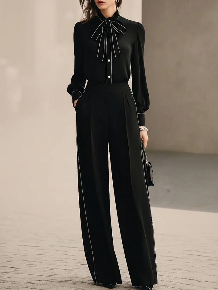 Bianca | Bow-tie Blouse and Wide-leg Trousers Set