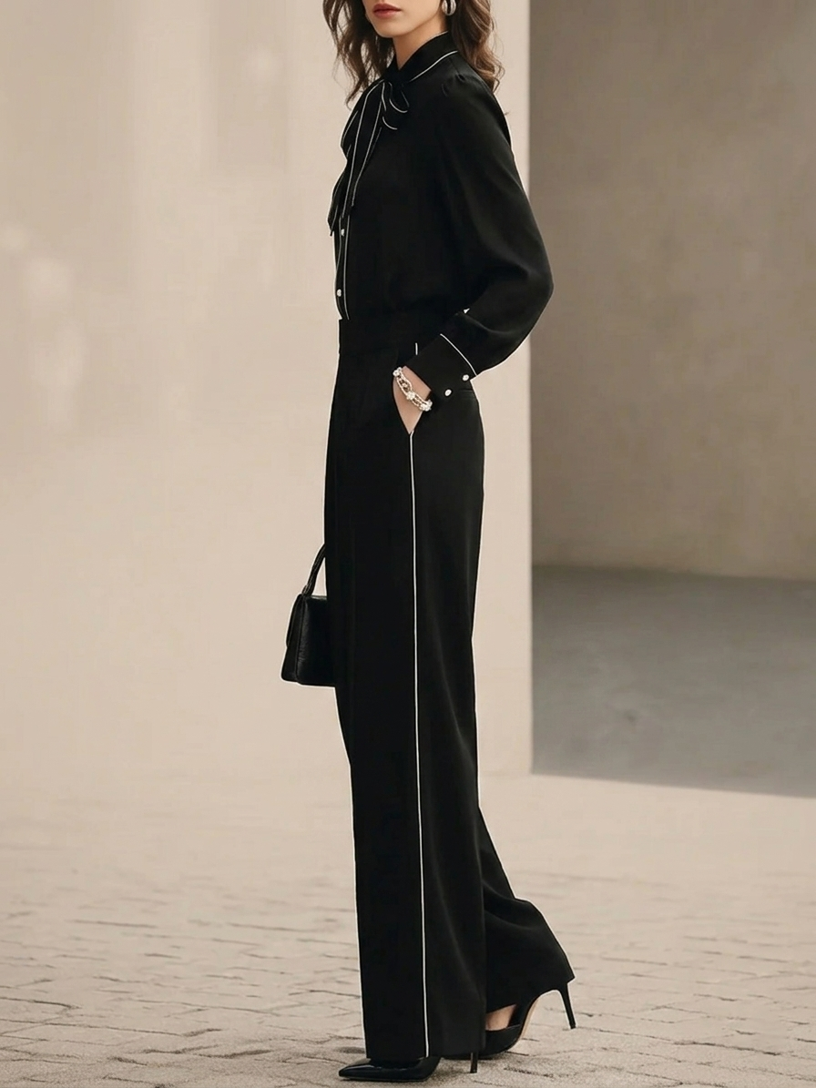 Bianca | Bow-tie Blouse and Wide-leg Trousers Set