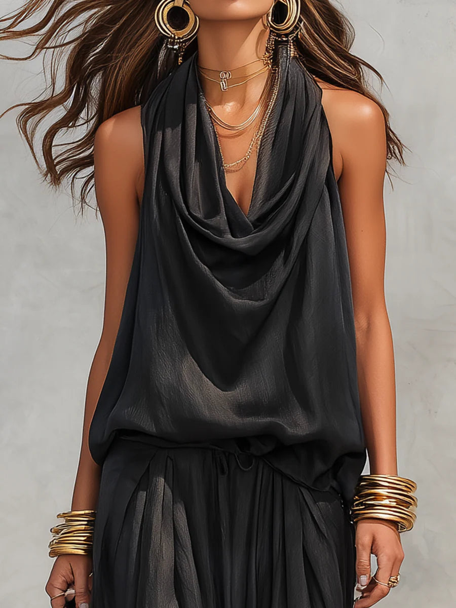 Serena | Halter Neck Top and Pleated Trousers Set