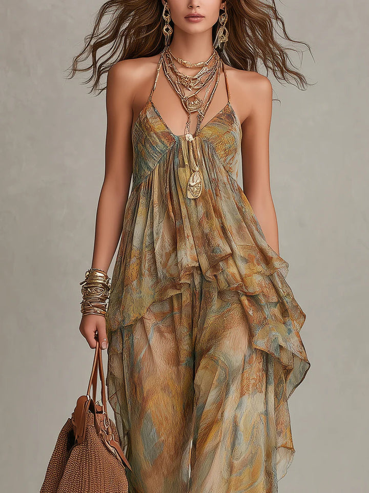 Sienna | Chiffon Ruffled Camisole and Wide-leg Pants Set