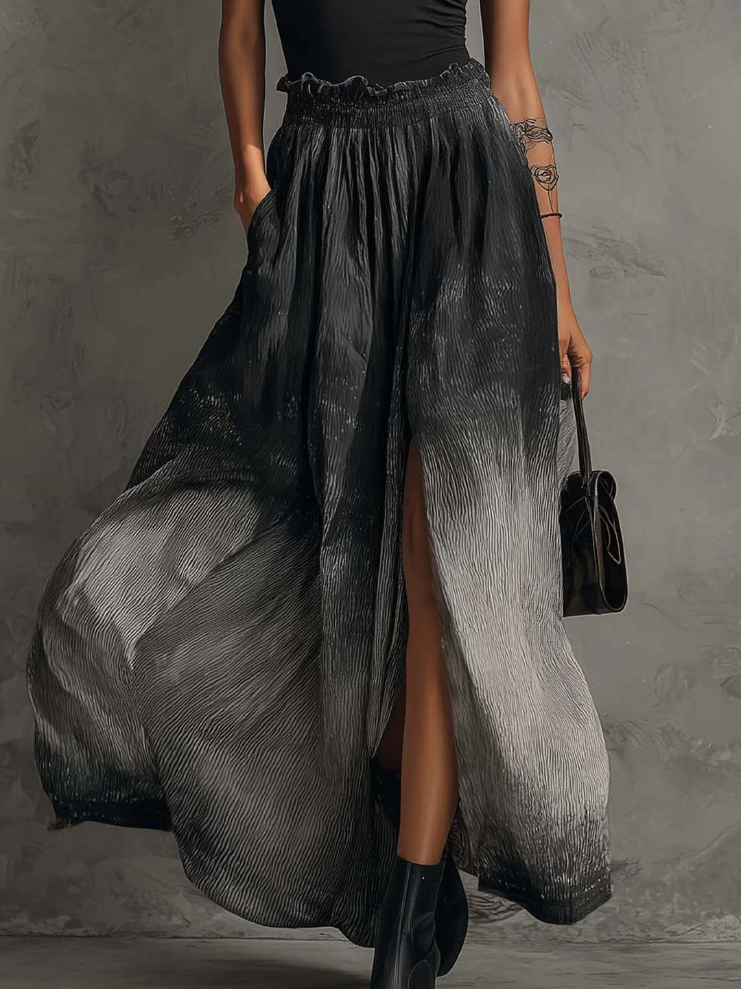 Serena | Off Shoulder Ruffle Top & Gradient Pleated Maxi Skirt Set
