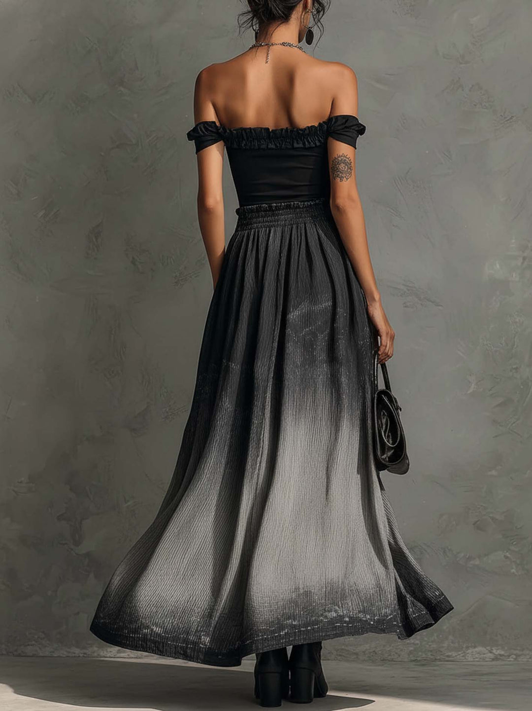 Serena | Off Shoulder Ruffle Top & Gradient Pleated Maxi Skirt Set
