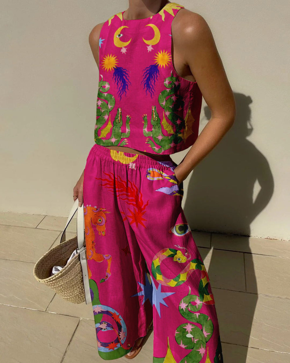 Isabella | Print Tank and Pocketed Pants Set
