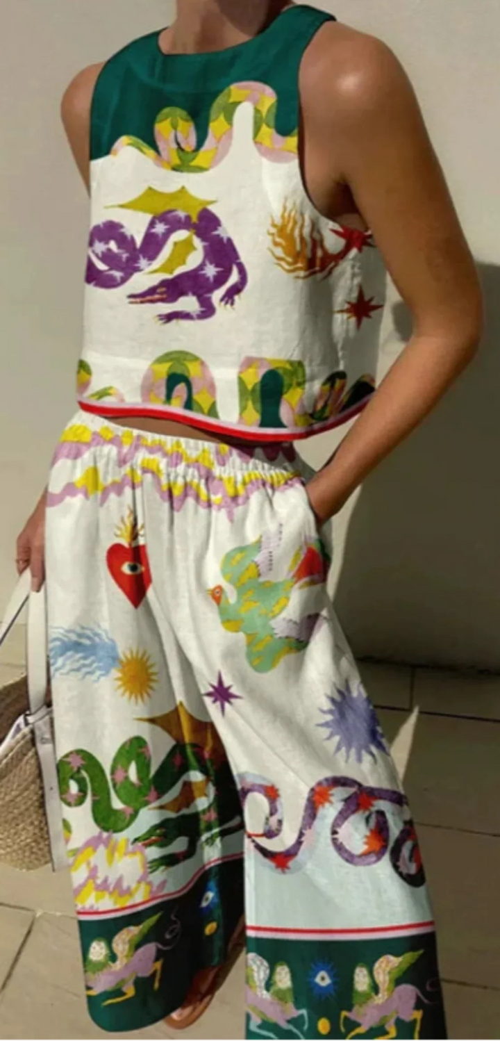 Isabella | Print Tank and Pocketed Pants Set