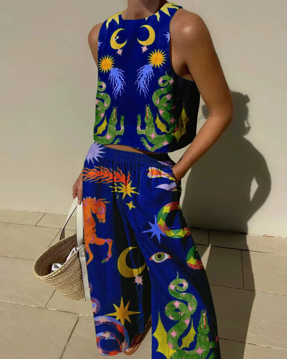 Isabella | Print Tank and Pocketed Pants Set