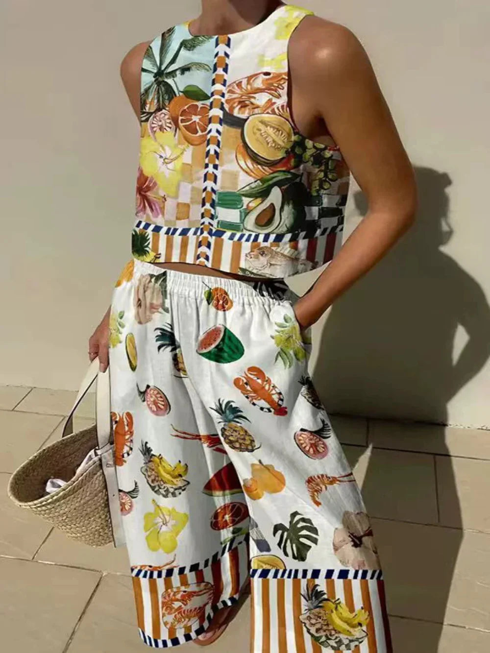 Isabella | Print Tank and Pocketed Pants Set