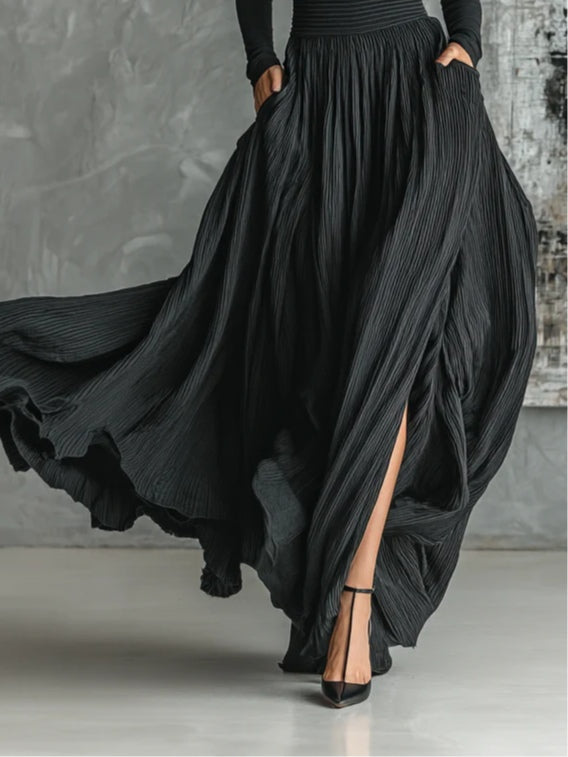 Samantha | All Black Turtleneck and Pleated Skirt Set