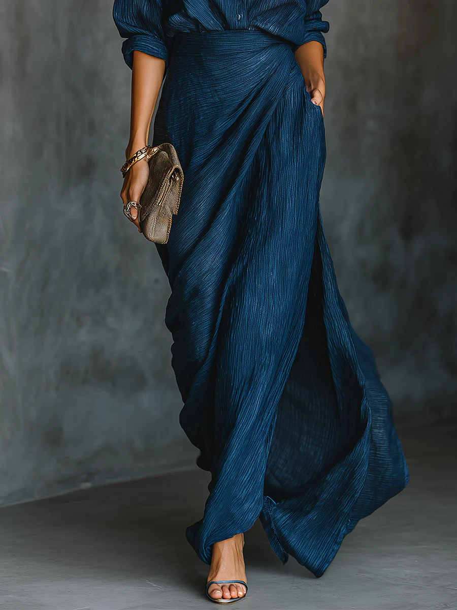 Celeste | Cotton-Linen Blend Shirt Long Skirt Set