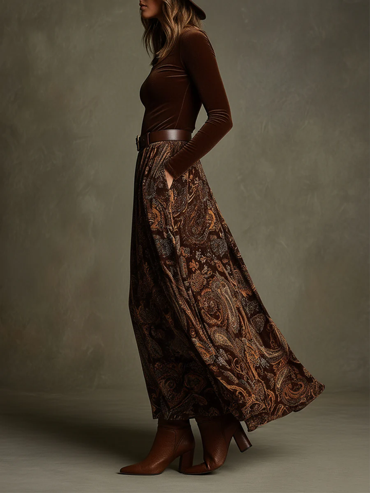 Vivienne | Velvet Top and Paisley Maxi Skirt Set
