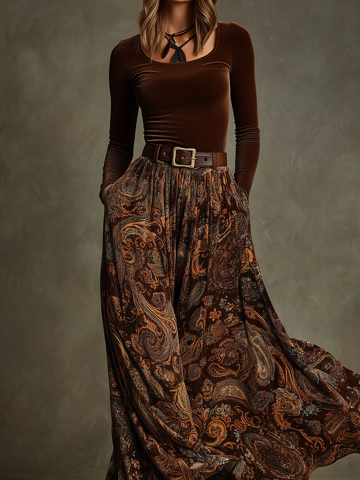 Vivienne | Velvet Top and Paisley Maxi Skirt Set