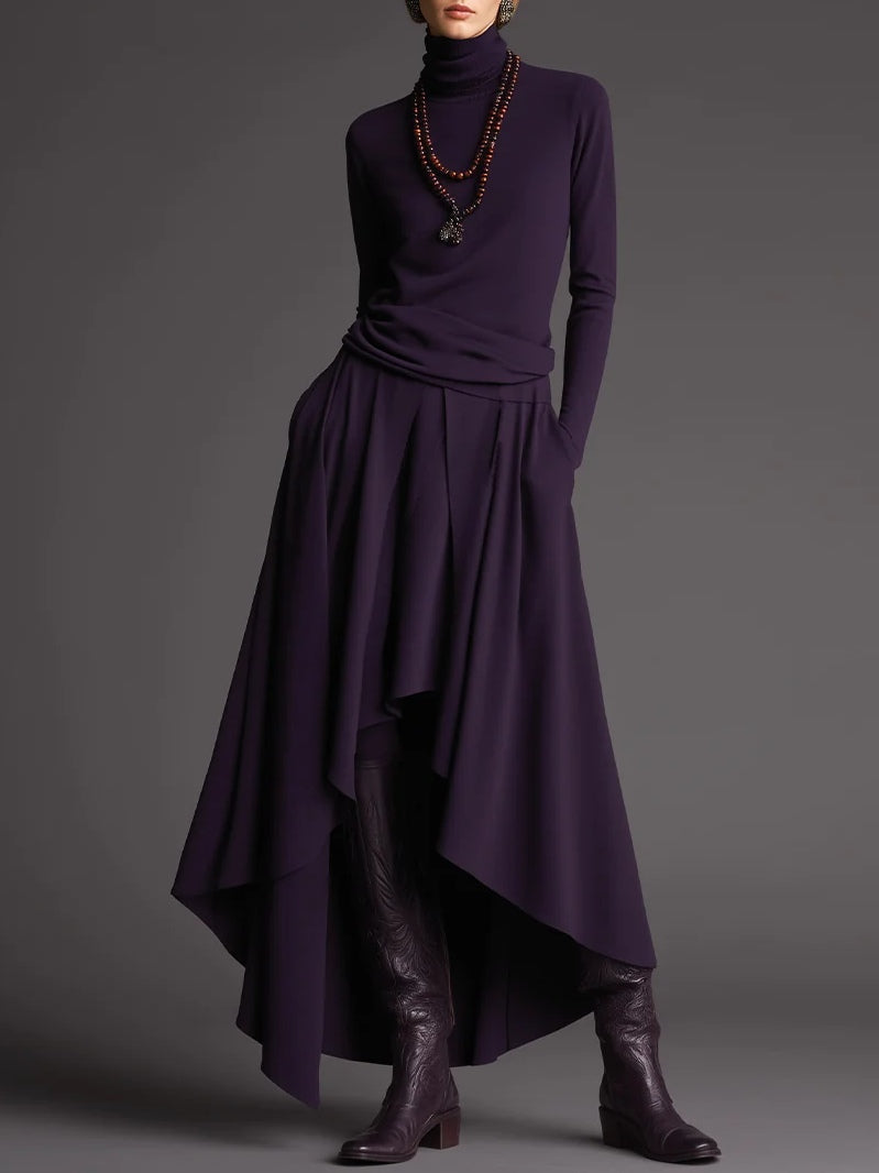 Lilac | Turtleneck Top and Asymmetrical Skirt Set
