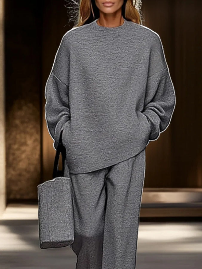 Sophia | Gray Top and Wide-leg Pants Set