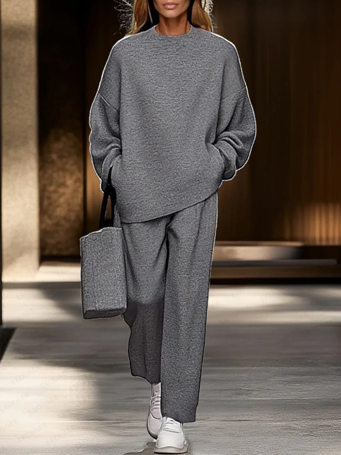 Sophia | Gray Top and Wide-leg Pants Set