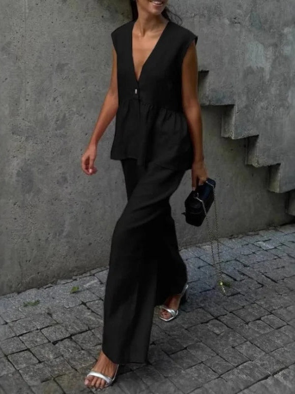 Lila | V-Neck Ruffled Two-Piece Suit