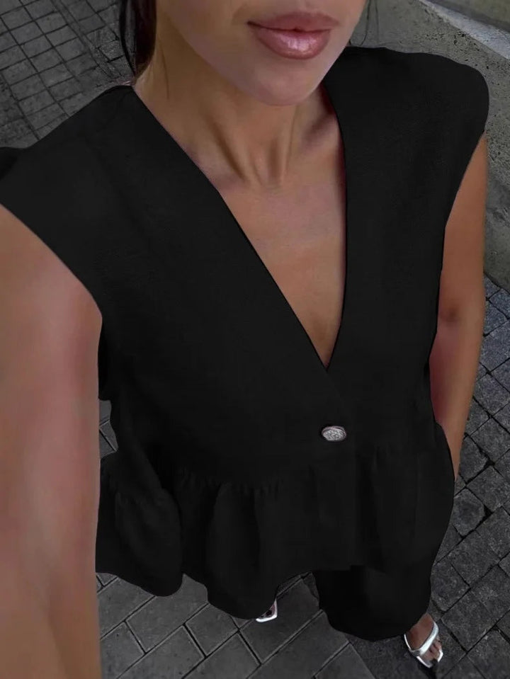 Lila | V-Neck Ruffled Two-Piece Suit