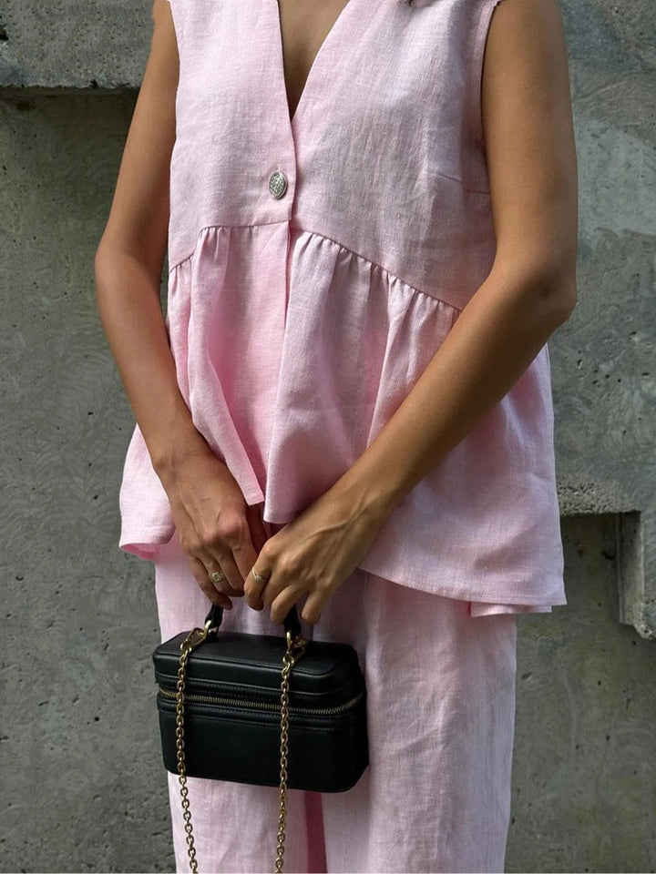 Lila | V-Neck Ruffled Two-Piece Suit