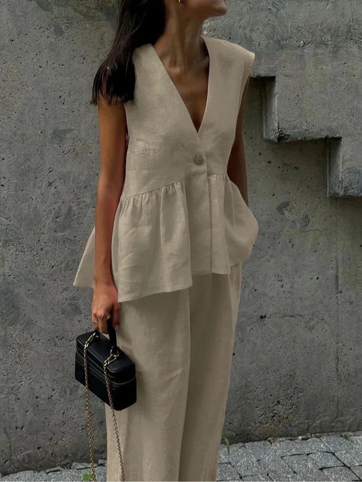 Lila | V-Neck Ruffled Two-Piece Suit